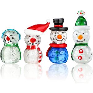 HDCRYSTALGIFTS 4PCS Blown Glass Snowman Decor Christmas Figurine Collectible 2.5'' Mini Art Glass Holiday Cheers Collection Statue Festival Decoration Xmas Gifts