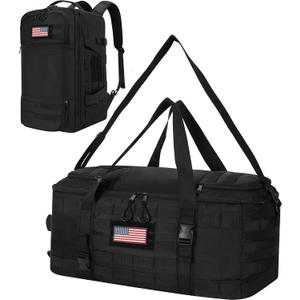 Tactical Gym Bag for Men 40L Tactical Duffel Bag Backpack Gym Bag Large With MOLLE Water Resistant 600D Degree Full Opening Powerlifting for Travel Crossfit Football (Black)