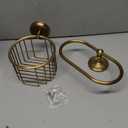 Lounsweer 2 Pcs Antique Brass Toilet Paper Holder, Brass Towel Ring Gold Bathroom Accessories Set Wall Mount Vintage Gold Tissue Roll Holder for Washroom Storage