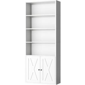 Shintenchi Bookshelf, Industrial Bookshelves and Bookcases with Doors Floor Standing 6 Shelf Display Storage Shelves 70.6 inches Tall Bookcase for Home Office, Living Room (White)