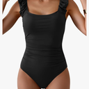 Eomenie One Piece Swimsuit for Women Puffy Sleeves Tummy Control Bathing Suit Tie Back Swimwear, Size XL