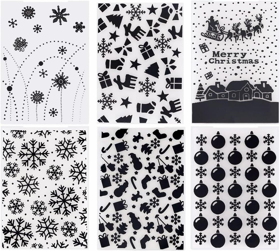 Christmas Plastic Embossing Folders Christmas Snowflake Leaves Deer Stencil for Scrapbooking Card Making,Template DIY Craft Paper Card Background Embossing Folder for Photo Album Decoration, 5 pcs