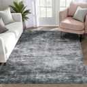 Washable Area Rugs, 3x5 Non-Slip Boho Large Area Rugs for Living Room, Bedroom, Machine Washable Vintage Rug, Indoor Floral Print Carpet for Home Decor, Kid & Pet Friendly Mat (Light Black)