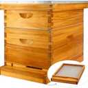 MayBee 8 Frame Screened Bottom Board Beehive Dipped in 100% Beeswax, Bee Hives Kit Includes 1 Deep Boxes & 1 Medium Hive Box with Beehive Frames and Wax Foundations. Preferred for Summer