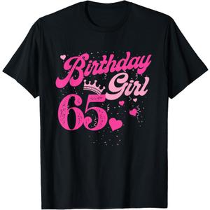 65th Birthday Girl Crown 65 Years Old Bday T-Shirt (Black, M)