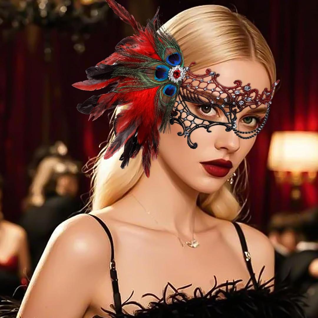 Masquerade Mask for Women Mardi Gras Mask Peacock Feather Lace Mask Venetian Mask for Party/Mardi Gras/Ball/Carnival