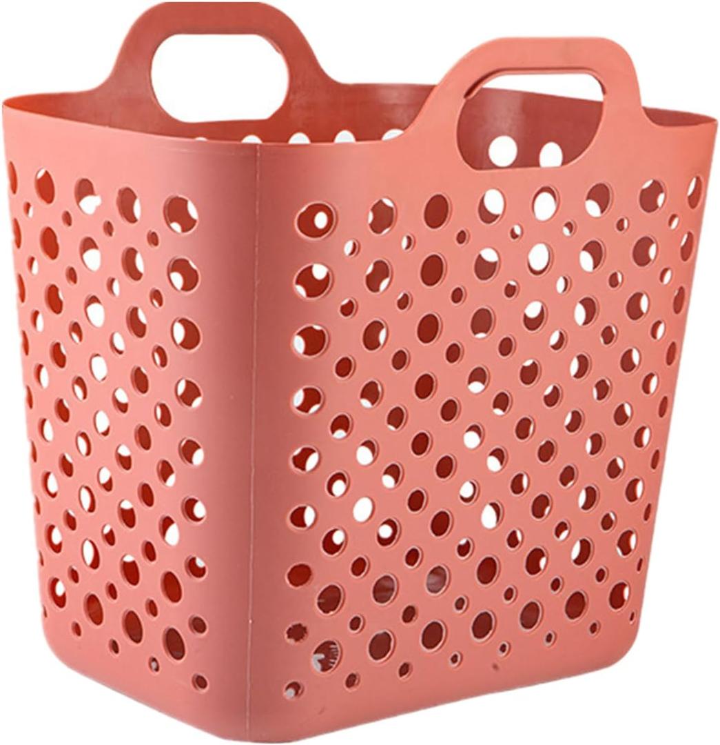 Portable Laundry Hamper with Handles - Foldable Rectangle Clothes Basket for Bedroom, Bathroom, Dorm, or Storage - Durable Plastic Laundry Organizer (Red, Large)