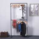 MBQQ Industrial Pipe Clothing Racks on Wheels Double Hanging Rod Metal Clothing Rack,Heavy Duty Commercial Display Garment Rack,Hanging Weight Rack,Metal Ballet Rolling Racks,Black Brush Silver