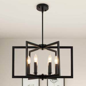 6-Light Black Chandelier Dining Room Light Fixture Geometric Metal Modern Industrial Pendant Lights Kitchen Island, Farmhouse Chandelier Lighting for Entryway Stairway Foyer Hallway