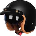 TRIANGLE 3/4 Motorcycle Helmet,Retro Open Face Adults Helmets with Visor,Half Face Moped Helmet for Men & Women,DOT Approved Helmets for Cruiser Scooter(XL) (Matte Black)