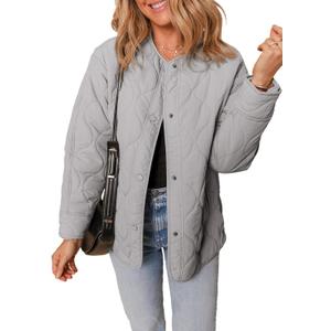 Dokotoo Womens Quilted Lightweight Jackets Button Down Puffer Jacket Coats Padded Outwear with Pockets (XL)