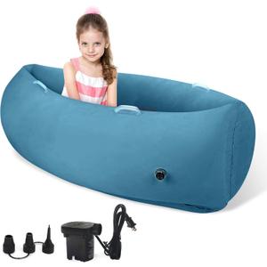 Sensory Peapod Chair for Kids, 60" Inflatable Peapod for Children, Sensory Toys for Kids with Autism, Inflatable Peapod Canoe with Electric Air Pump, Light Blue