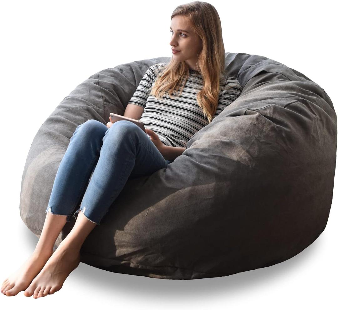 YuppieLife Big Durable Bean Bag Cover for Adults(Just Cover,No Filler) 4Ft Machine Washable Large Size Sofa Cover (Dark Grey)