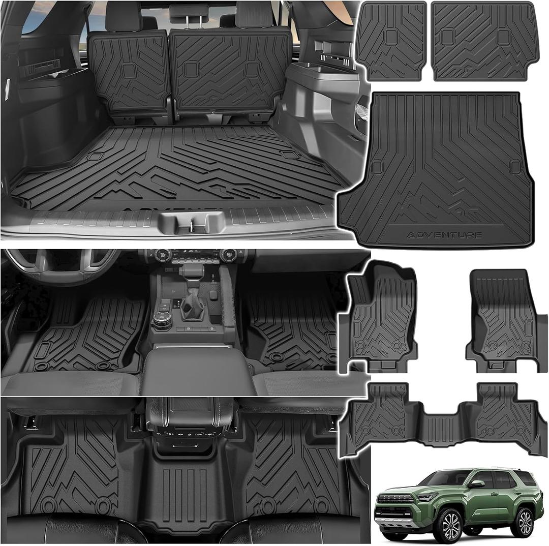 Powerty Floor Mat for Toyota 4Runner 2025 2026, All Weather TPE Custom Trunk Cargo Mat Liner with Backrest Mat Replacement for Toyota 4Runner Accessories (Fit 5 Seats,Not for Hybrid Model)