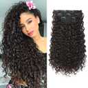 Clip in Hair Extensions, FLUFYMOOZ 4PC 100 Pure Protein Silk Hair Extensions Long Soft Natural Hairpiece 16 Inch Curly Hair Extension for Women (Dark Chocolate Brown)