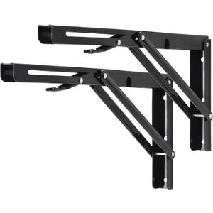 YUMORE Folding Shelf Brackets, 14 Inch Heavy Duty Collapsible Shelf Bracket, Black DIY L Bracket for Workbench Folding Table Hinge, Max Load: 330lb, 2 Pack