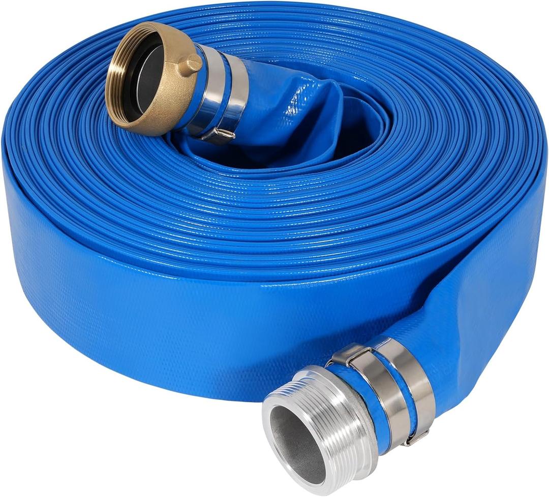 1.5" x 50 ft Backwash Hose for Swimming Pools, Heavy Duty PVC Lay Flat Water Discharge Hose,Durable Pool Drain Hose with Aluminum Pin Lug Fittings for Pump And Filters