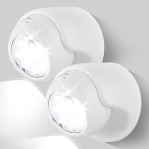Motion Sensor Outdoor Lights - Outdoor Motion Sensor Light Battery Operated Wireless Spotlight Motion Detector Security Light Auto On Off for Sheltered Porch Stair Hallway Garage Wall Shed (2 Pack) (White)