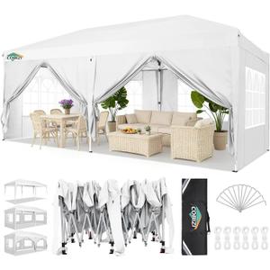 COBIZI Canopy 10x20 Pop Up Canopy Tent with 6 Sidewalls Party Tents for Parties Weddings Backyard Waterproof Outdoor Commercial Event Tent with Stakes, Ropes, White
