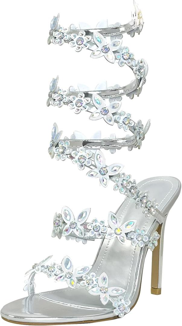 Women's Rhinestones Jeweled Wrap Crystals Sandals, Size 7.5