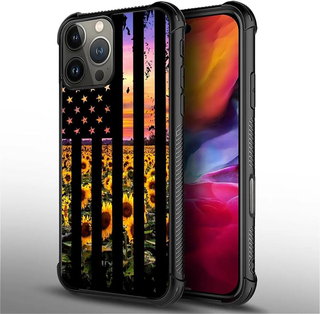 for iPhone 16 Pro Max Case, Military-Grade Protection, All-Around Shockproof Corners, Anti-Scratch Phone Case for iPhone 16 Pro Max - Flag Sunflowers