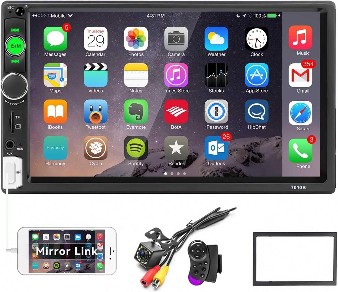 Car Stereo Double Din Bluetooth Car Radio 7 Inch MP5 Player HD Touch Screen FM Radio Audio Receiver AUX in USB TF Card Input UNITOPSCI Multimedia Player Mirror Link with Backup Camera