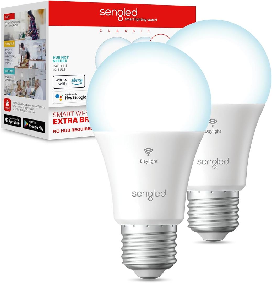 Sengled Smart Light Bulbs, 100W Equivalent WiFi Light Bulb, 1500LM High Brightness Smart Bulbs That Work with Alexa Google, Dimmable A19 Daylight 5000K Alexa Light Bulb, CRI>90, No Hub Required, 2Pack