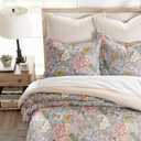Levtex Home Angelica Reversible Full/Queen Comforter Set (90x94in) with 2 Pillowcases (26x20in) - Floral Bedding - Blue Grey, Coral - 100% Cotton Full/Queen Size Comforter Set - Soft, Pre-Washed