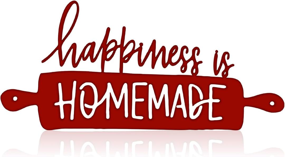 Funrous Kitchen Wall Art Decor Happiness Is Homemade Metal Sign Rustic Farmhouse Kitchen Decor Hanging Decorative Signs and Plaques for Home Dining Garden Room 13.8 x 6.3 Inch(Vintage Red)