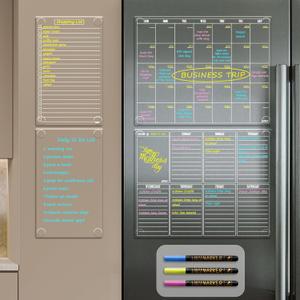 JJPRO Non Magnetic Dry Erase Calendar for Fridge-Reusable Monthly&Weekly Planning Board, List and Blank Board for All Smooth Surfaces. Clear Reusable Board Sticks to Fridge, Wall,Door&Glass, Month+Week+Blank+List-A