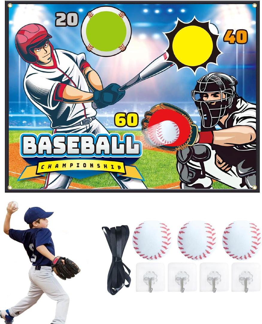 Baseball Throwing Game Set - Backyard/Outdoor/Indoor Mini Baseball Throwing Target Toy with Sticky Goal - Boys Girls Birthday Gift Toy for Kids Yard Backyard Games