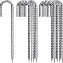 J Hook Rebar Stakes 12 Inch, Ground Stakes for Camping Tent Heavy Duty 10 Pack Rust Proof Coated Metal for Flower Gardens Landscape Fabric Pins Dog Fence (Silver-8mm)
