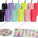 16 oz Plastic Cups Reusable with Lids and Straws & DIY Sticker, 12Pack Acrylic Mason Jars Iced Coffee Drinking Glasses Cup for Park Picnic, Poolside, Party Giveaways, Jelly Color