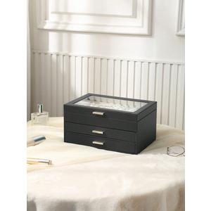 Clear Lid Jewelry Box, 3 Layers Jewelry Organizer Large Multi-Functional Jewelry Storage Box With 2 Drawers, Jewelry Display Case Of Rings Earrings Necklace For Women Girls