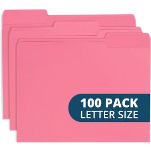 100 Blue Summit Supplies Pink File Folders, Letter Size with 1/3 Tab, Durable 11pt Paper, Pink File Folder 100 Pack, Holds Letter Size Documents