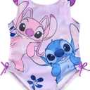 Disney Lilo & Stitch Girls Swimsuit UPF 50+ One Piece Bathing Suit for Big Kids (6, Purple)