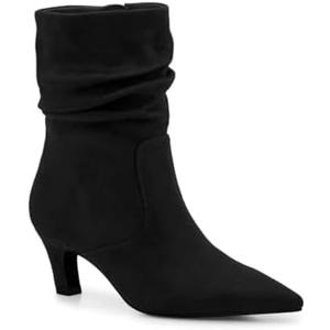 Coutgo Women's Slouchy Ankle Boots Low Kitten Heel Pointed Toe Booties Side Zipper Fall Shoes, Black, 11