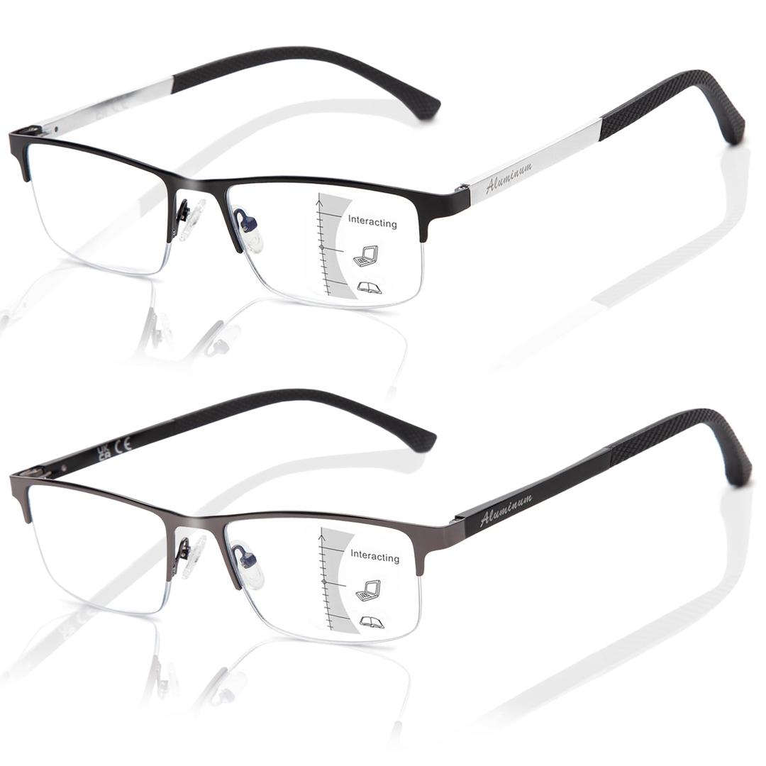 LianSan 2 Packs Oversized Premium Progressive Multifocal Reading Glasses for Women Men - Trifocal Computer Readers Anti Glare(Multicolor P,2.75x)