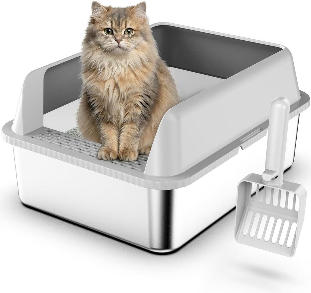 Suzzipaws Stainless Steel Litter Box with Lid, 17.313.49" Kitty Litter Box for Kittens & Small Pets, High Sides Metal Cat Litter Box for Leak Proof, Easy to Clean, Non-Stick, Odor Control