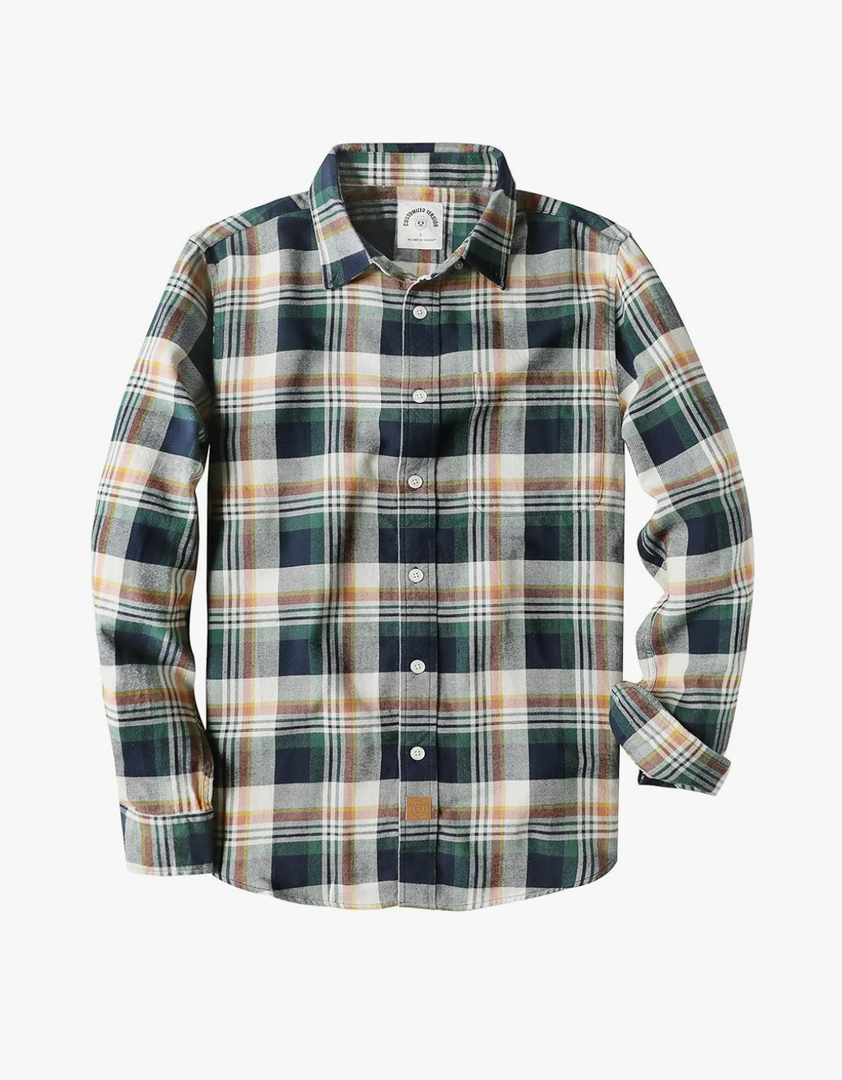 Dubinik® Flannel Shirt for Men Plaid Mens Button Down Long Sleeve Shirts Soft Pure Cotton Casual Cozy Regular Fit, Size Medium, Navy Blue Green Orange 