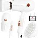 Travel Hair Dryer Mini with Diffuser&Concentrator,110~250V Dual Voltage Hair Dryer Blow Dryer Mini Size for European Travel, Portable Blow Dryers for Women and Men with EU Plug (White)