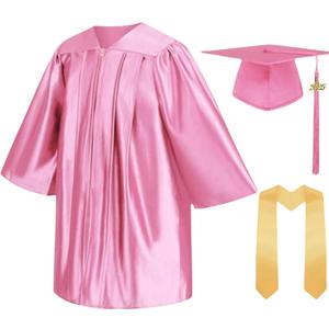 LMYOVE Kindergarten Preschool Graduation Cap and Gown Set with 2025 Tassel Shiny PreK Graduation Set for Kids (36, Pink)