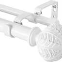 Double Curtain Rods,WL.Rocaille 1 Inch Curtain Rods for Windows 48 to 84 Inches,Telescoping Dual Curtain Rod Set with End Cap,Adjustable Decorative White Curtain Rods for Bedroom,Living Room