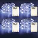 2 x Fairy Lights Battery Operated String Lights 16.4ft 50LED Flashing and Constant Light Waterproof Silver Wire for Christmas DIY Party Wedding Decoration (White, 4 Pack)