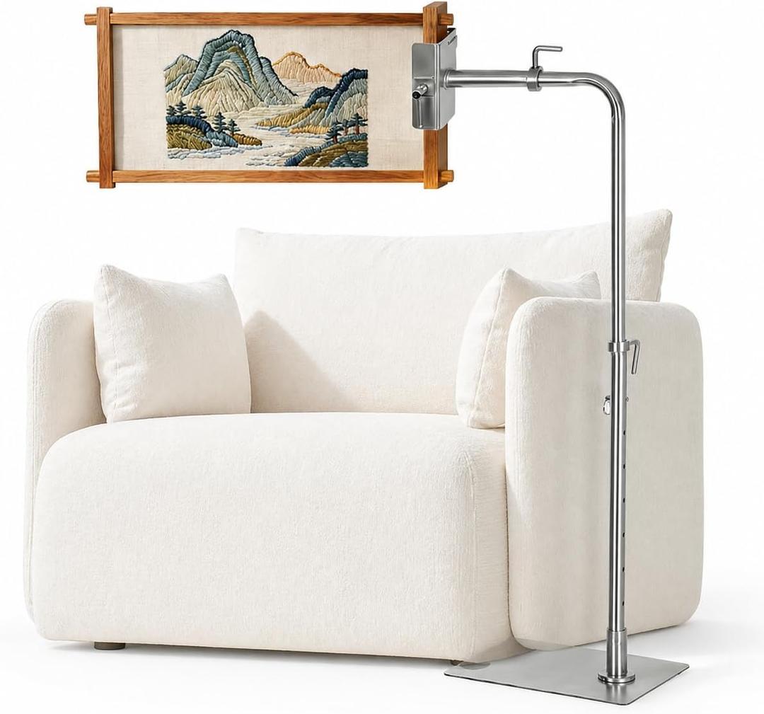 Workstand with Side Clamp for Lowery Stands, 360° Adjustable Needlepoint Stand with Dual Anti Slip Pads, Metal Embroidery Stand Frame Holder, Fits Q Snap Frames and Scroll Rods up to 20" Wide