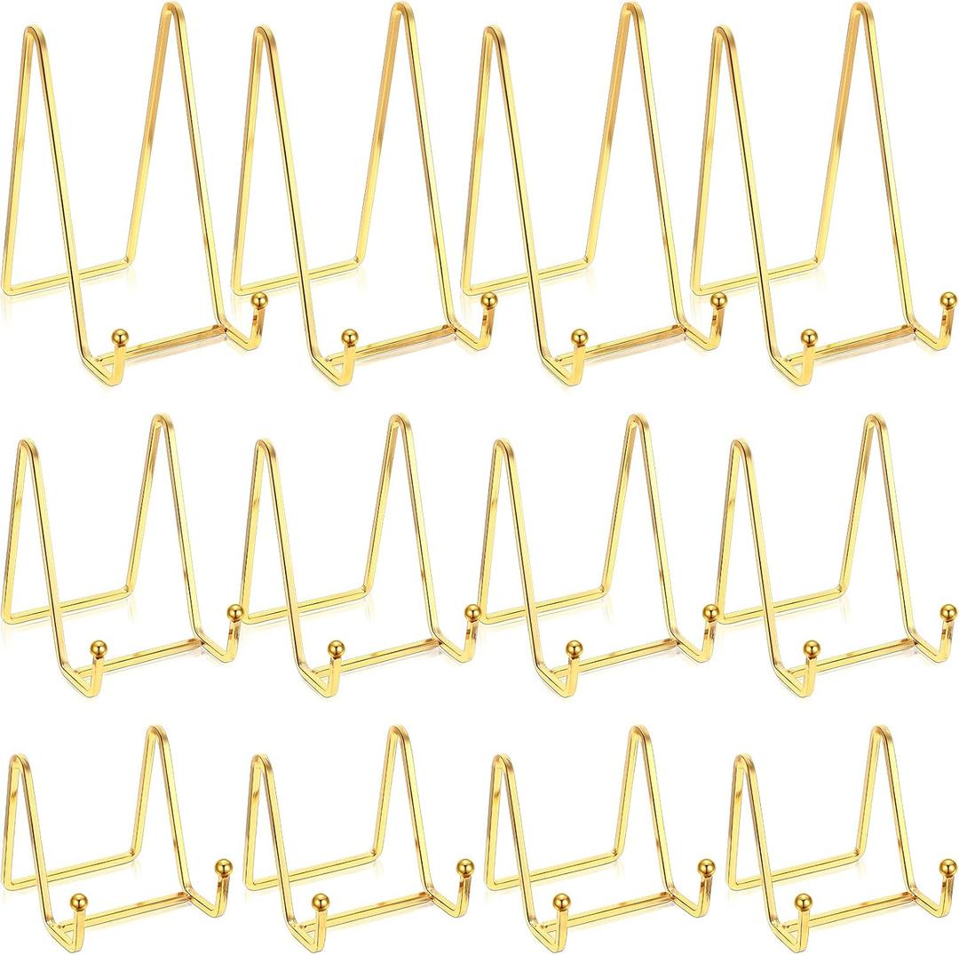 Kenning 12 Pieces Gold Plate Holder Easel Display Stand Metal Book Display Stand Tabletop Picture Frame Holder Photo Square Iron Easel Decorative for Kitchen Office Room Tabletop(3 Sizes)