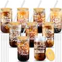 9 Sets Teacher Appreciation Gifts Bulk 16 oz Thank You Teacher Glass Cups Gifts with Lids Straws Brushes(Vintage Style)