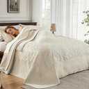 ENJOHOS Oversized King Bedspread 138x122, California King Quilt with Damask Pattern, Beige Coverlet with Pillowcase, Lightweight Soft Extra Wide Comforter Bedding Set for All Season | Breathable, Microfiber, Cloud-Like