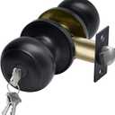 CML Hardware Matte Black Keyed Entry Door Knob for Entrance, Exterior and Interior Use, Round Ball Handle, Stainless Steel, Pack of 2