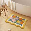 Cute Bathroom Rug,Scalloped Floral Washable Bath Mat,32X20Pink and Yellow Small Boho Rugs for Shower, Sink,Bedroom,Kitchen Decor (19.6X31.4 in, Light-orange)